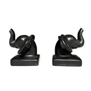 Sophisticated Black elephant set/bookends lightweight sheen minimalist academic